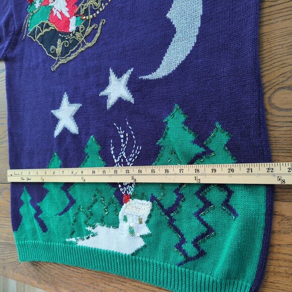 Vintage IB Diffusion Sport Christmas Purple Sweater L Santa Claus Beaded 90s - Picture 15 of 16